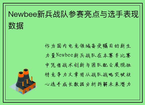 Newbee新兵战队参赛亮点与选手表现数据